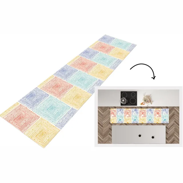KitchenYeah Keukenloper - Loper keuken - Labyrint - Pastel - Stippen - Patroon - 200x50 cm - Keukenloper vinyl Multicolor