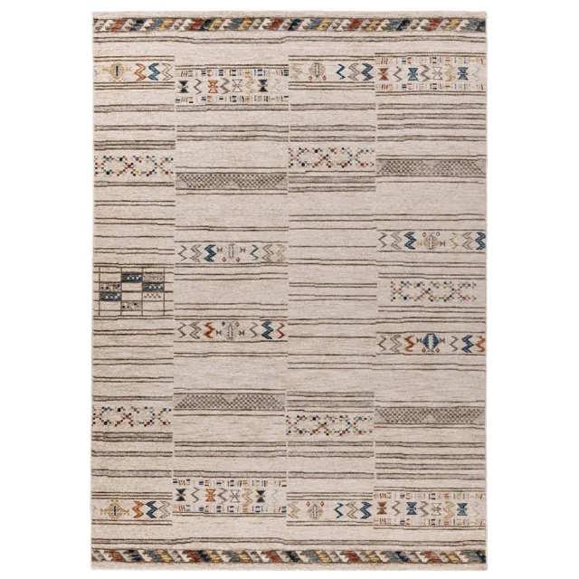 Padiro elegant laagpolig vloerkleed 120 x 170 cm - lichtbeige - vintage patroon - voor vloerverwarming - van polyester en katoen