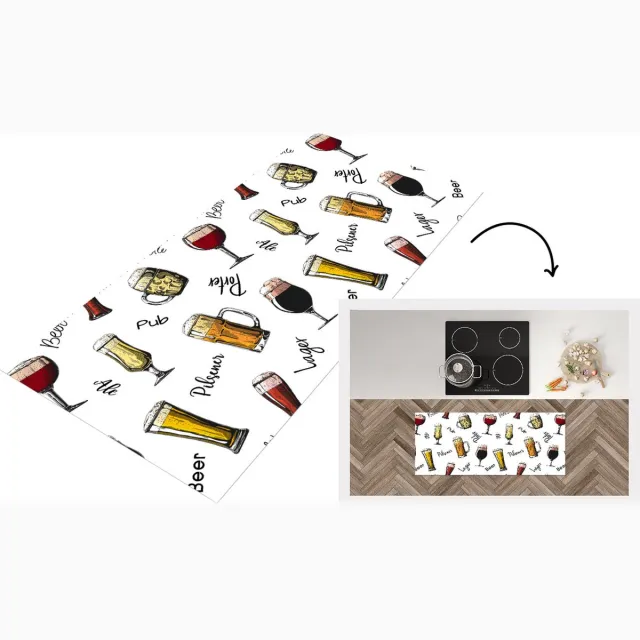 KitchenYeah Keukenloper - Loper keuken - Bier - Glazen - Patroon - 120x50 cm - Keukenloper vinyl Multicolor