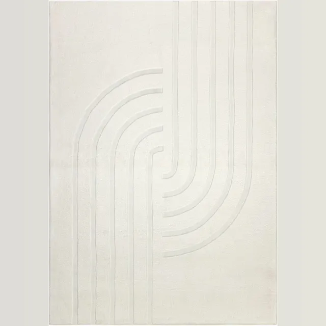 Padiro knus hoogpolig vloerkleed 80 x 150 cm - crème / offwhite - modern geometrisch patroon - voor vloerverwarming - van polyester, wol en katoen