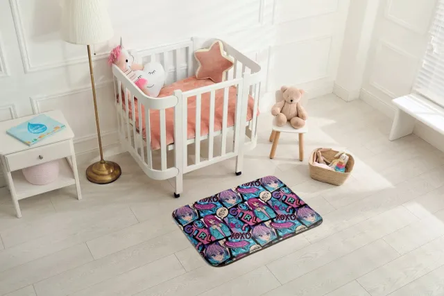 Coloray Vloerkleed voor Kinderkamer - Roze Tapijt Voor Kinderkamer - Anime-Meisje Klein Vloerkleed - Blauw Accenten Vloer Tapijt - Antislip Vloerkleed Voor Kinderen - 90x60 cm Roze - Anime-Meisje