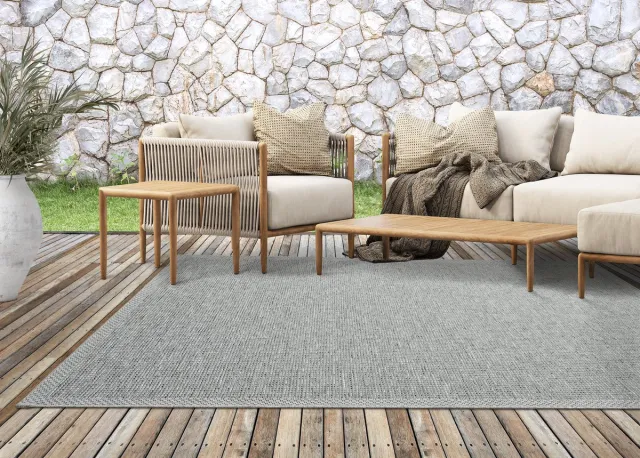 the carpet Calgary - Robuust Vloerkleed, Modern Design, Plat Geweven, Grijs, 200 x 280 cm grijs met jute look