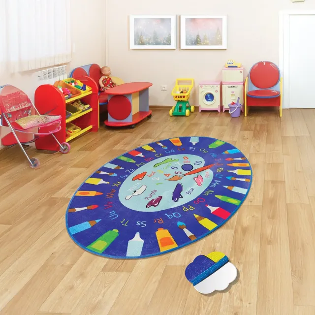 Bosdela Kinder- en Babykleed Palette Blauw Wasbaar vloerkleed voor kinder- en babykamers, 100x160 cm, zacht, blauw paletpatroon, ideaal voor speelkamers en verschoonruimtes.