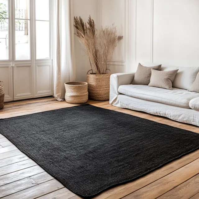 MrCarpet Jute vloerkleed rechthoek antraciet/zwart 140x200cm Mrcarpet