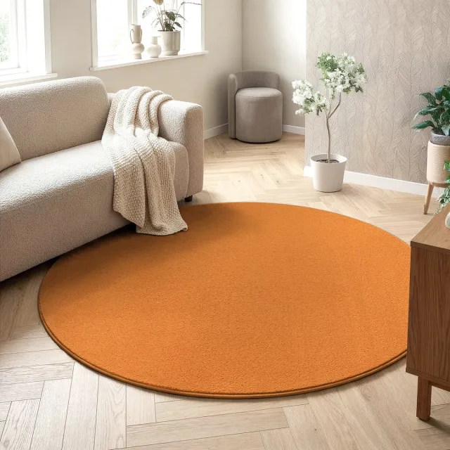 Muratap Uni Rond Oranje Vloerkleed – Modern Laagpolig Effen Tapijt- 240 CM Ø Zwart