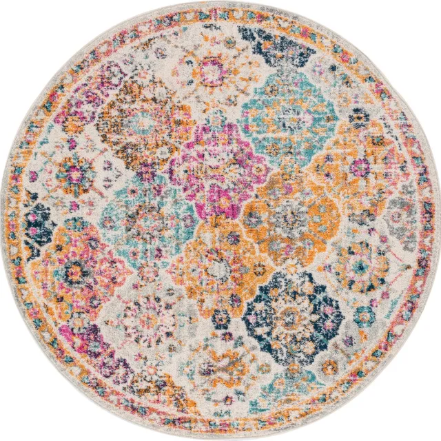 Surya Ines rond vloerkleed vintage oosters oranje