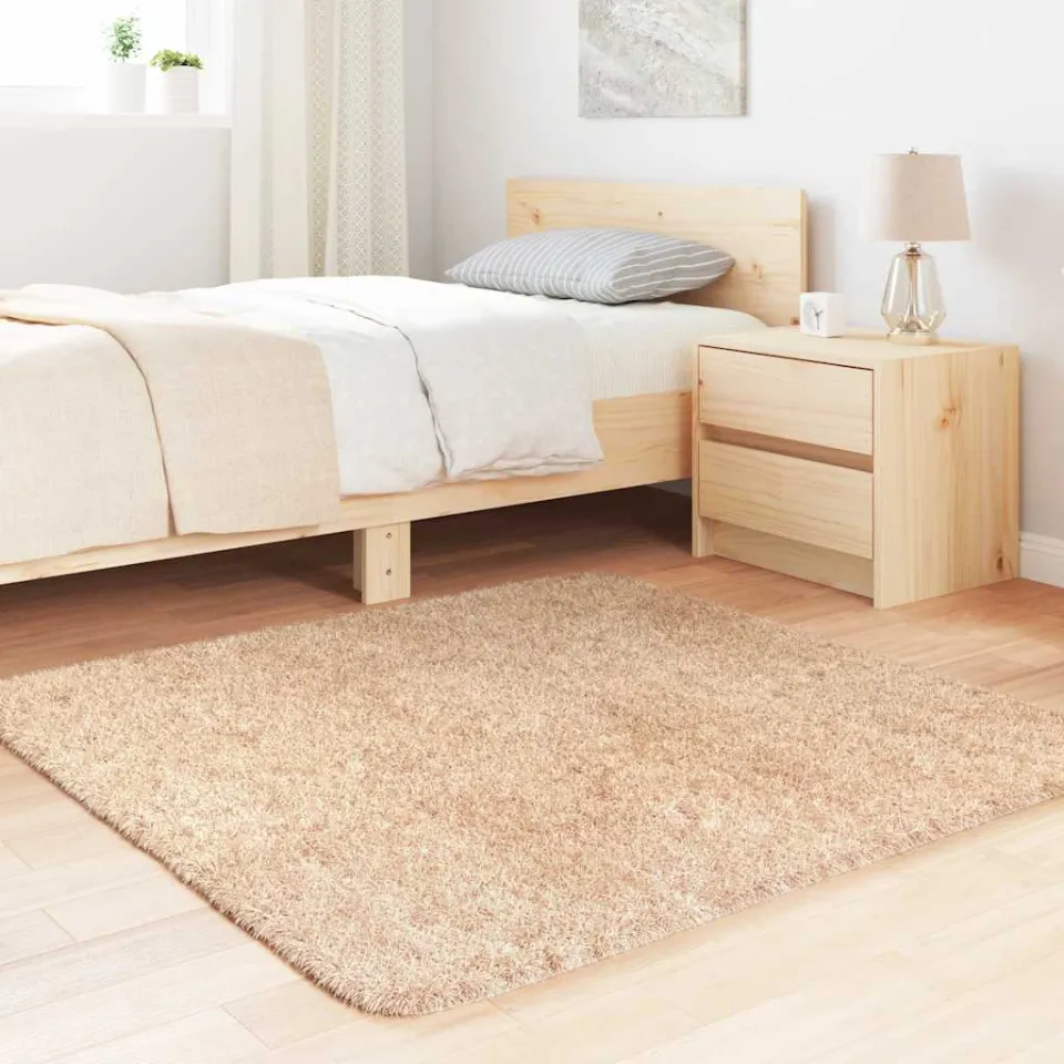 vidaXL Hoogpolig vloerkleed NAVARRA 120x120 cm polyester beige, foto 3