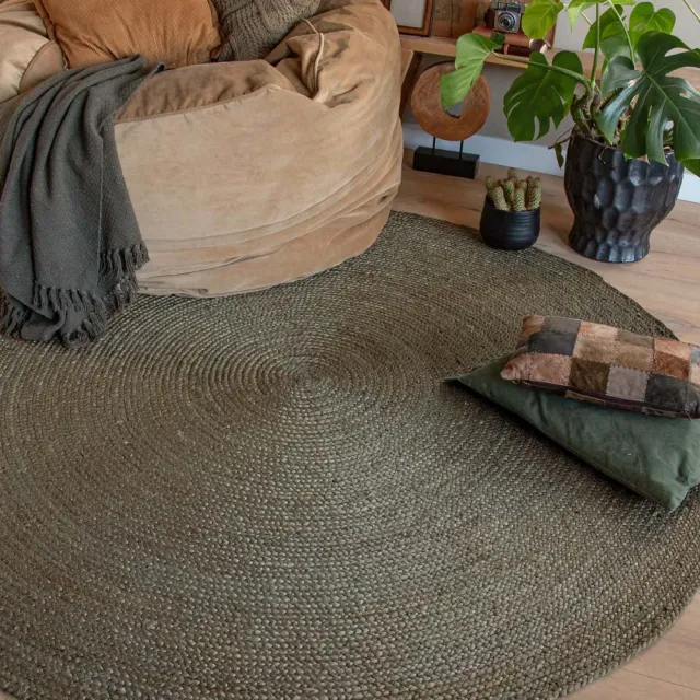Boho&me Jute vloerkleed rond - Pure olijfgroen 160