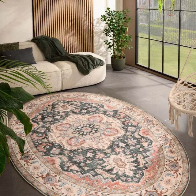 Heritaged Vintage buitenkleed ovaal - Valenca Fino groen/rood 80x150