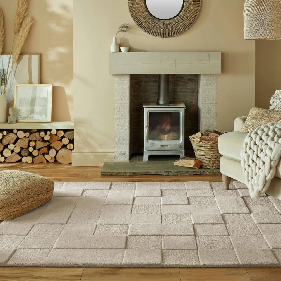 Flair Rugs Checkerboard Modern wollen vloerkleed natuurlijk, foto 2