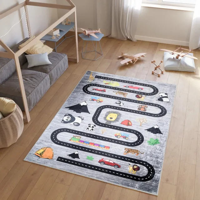 Tapiso Emma Vloerkleed Kinderkamer Babykamer Kleed Jongens Speelmat- 160x230 Grijs Zwart
