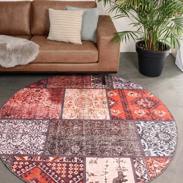 Heritaged Patchwork vloerkleed rond - Fade No.1 rood/multi 305