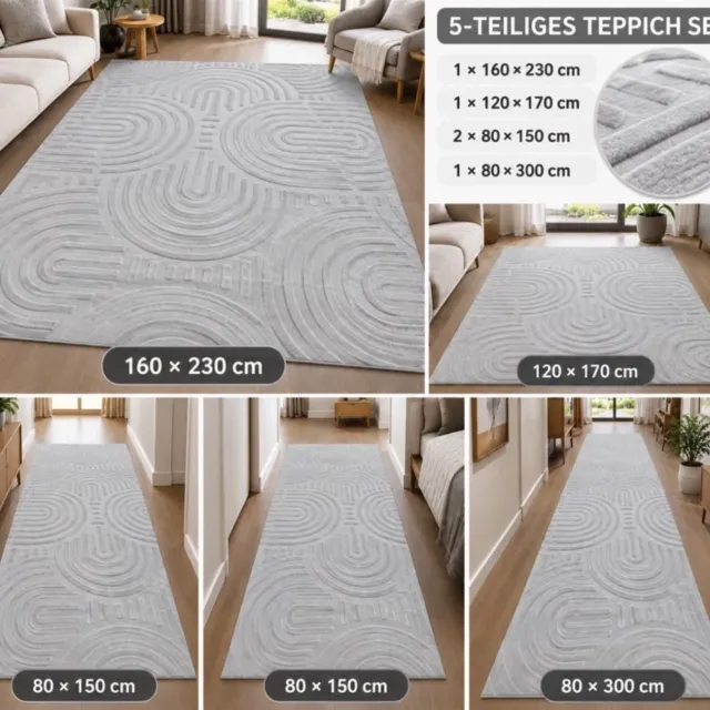 Homelux vloerkleed - 5-Delige tapijtset - Vloerkleden - Loper tapijt - 160x230, 120x170, 2x 80x150 en 80x300 - Grijs