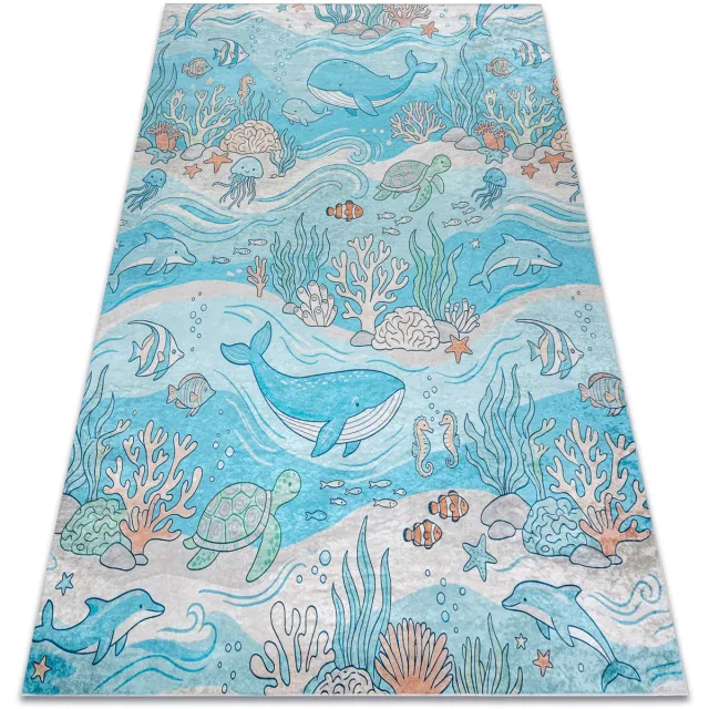 RUGSX Kleden Rugsx BAMBINO 61540 tapijt wasbaar Oceaan, vis voor 200x290 cm Blauw