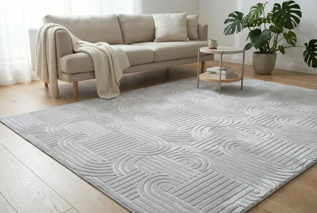 Padiro stijlvol laagpolig vloerkleed 80 x 150 cm - lichtgrijs - modern Japandi ontwerp - voor vloerverwarming - van polyester en katoen