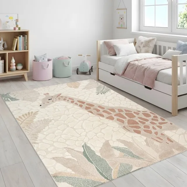 TapisTrend Kinderkleed Crème 80x150 cm met giraffen en tropisch blad in reliëf voor slaapkamer en speelruimte, foto 6