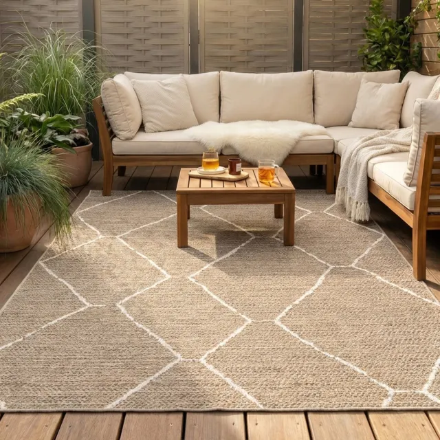 Fraai Jute buitenkleed - Fora Lines Naturel | De jute look! - 120x170cm Crème