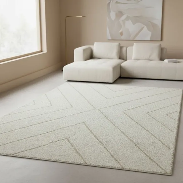 TapisTrend Harig tapijt Crème 120x170 cm Hoogpolig vloerkleed met geometrisch chevronpatroon voor de woonkamer en slaapkamer Beige