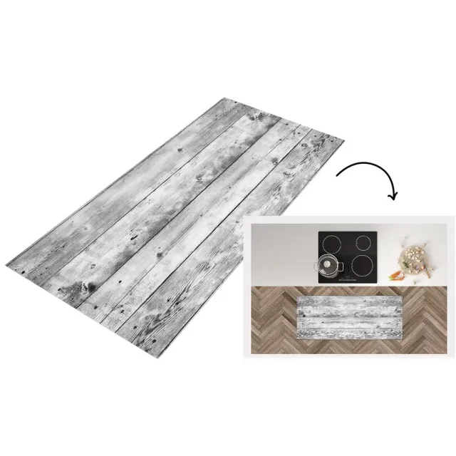 KitchenYeah Keukenloper - Loper keuken - Grijs - Wit - Brocante - Planken - Hout - Keukenloper vinyl Multicolor