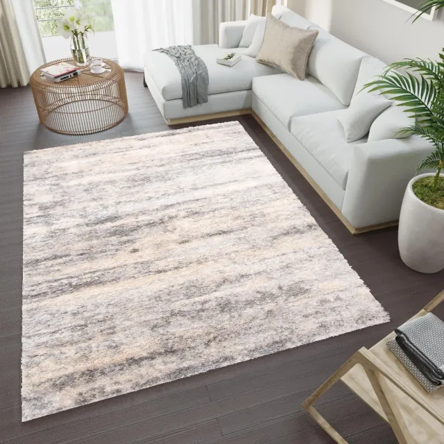 Tapiso Versay Vloerkleed Hoogpolig Fluffy Slaapkamer Tapijt Creme Lichtgrijs3