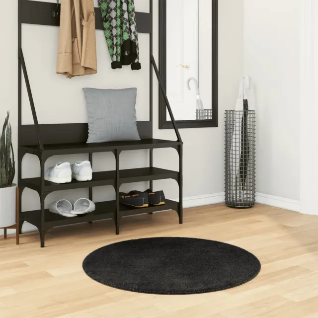 vidaXL Vloerkleed HUARTE laagpolig zacht wasbaar Ø 80 cm zwart, foto 2