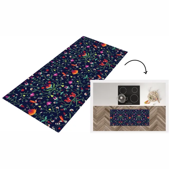 KitchenYeah Keukenloper - Loper keuken - Bloemen - Eekhoorn - Patronen - 120x50 cm - Keukenloper vinyl Multicolor