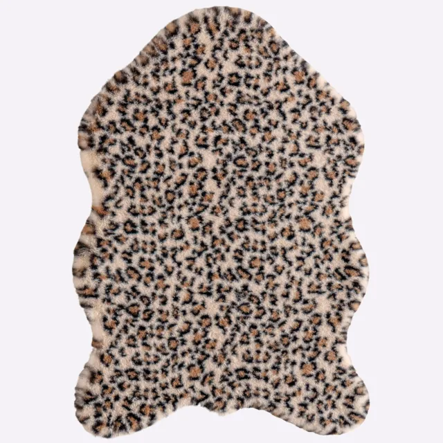 hoogpolig vloerkleed bontlook luipaardpatroon ecru/bruin gedessineerd