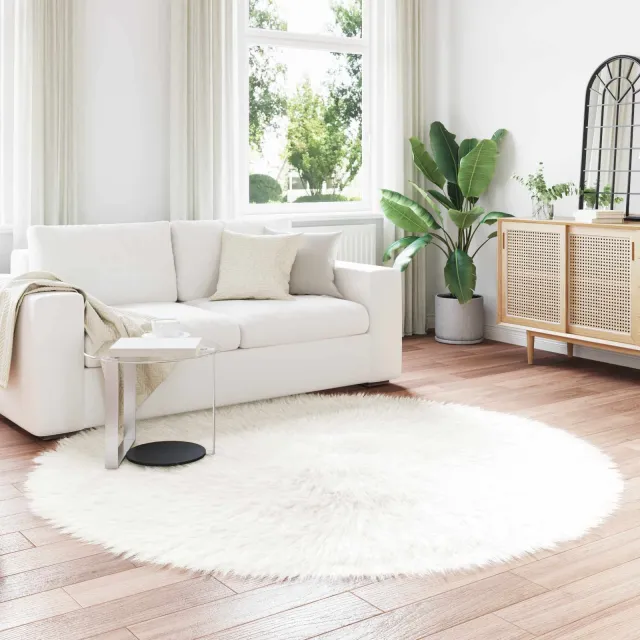 vidaXL Tapijt van imitatie TAFALLA Wit Ø 200 cm Polyester, foto 2