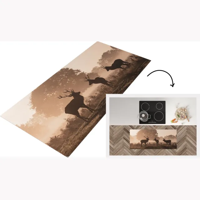 KitchenYeah Keukenloper - Loper keuken - Herten - Mist - Bos - Keukenloper vinyl Multicolor
