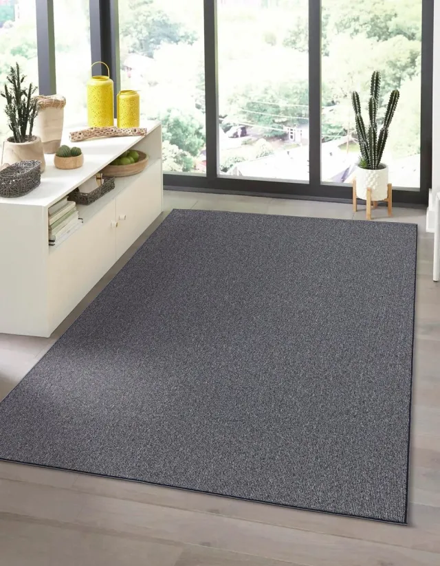 the carpet Natal Modern enkelkleurig vloerkleed woonkamer, geschikt voor de keuken, getuft, robuuste korte pool met vilten rug, zacht & vuilafstotend, Antraciet