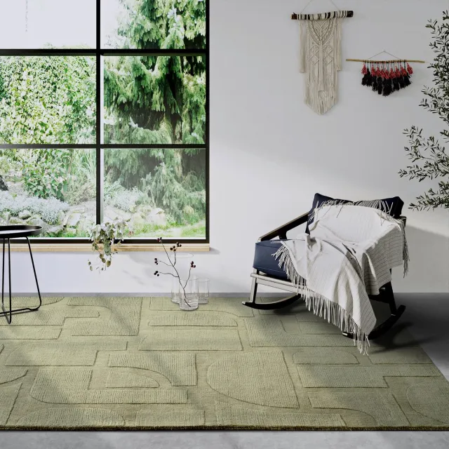 Villeroy & Boch Wollen Vloerkleed Charlotte - Groen - Laagpolig Natuurlijk Tapijt - 80x150 cm