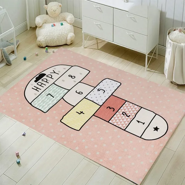 Hopscotch Vloerkleed voor de kinderkamer, springmat, speeltapijt voor meisjes en jongens, springmat voor kinderen (80 x 120 cm) roze