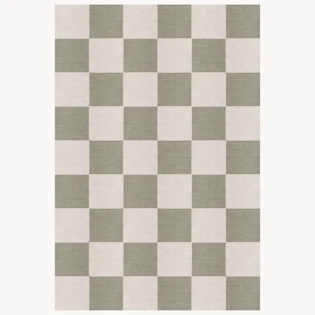 Layered Handgeweven laagpolig juten vloerkleed Chess Flatweave Groen