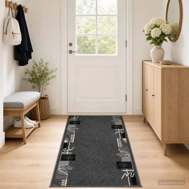 vidaXL Tapijtloper FLORNES Geweven Grijs Bladeren 100 x 300 cm PP 7 mm, foto 2