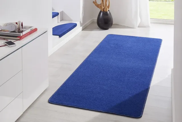 flycarpets Loper Uni Laagpolig Effen Vloerkleed - Fancy - Blauw 80x200 cm