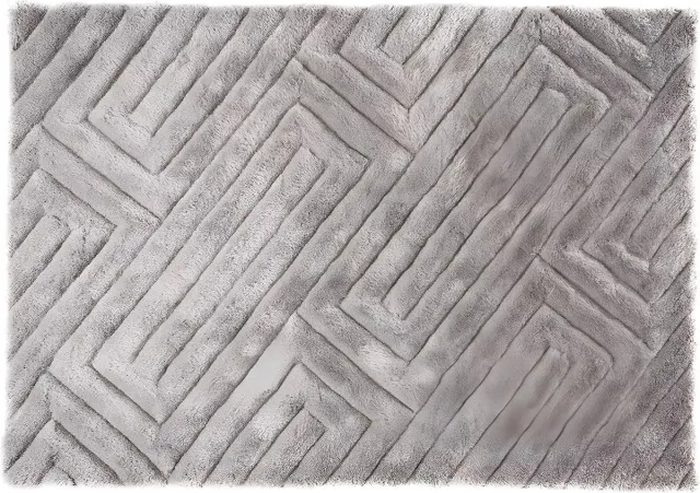 Vente-unique Hoogpolig shaggy vloerkleed met reliëf - 160 x 230 cm - Grijs - MAZE