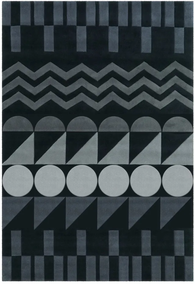 Padiro design laagpolig vloerkleed 140 x 200 cm - donkergrijs - modern geometrisch patroon - voor vloerverwarming - van modacryl, polyester en katoen