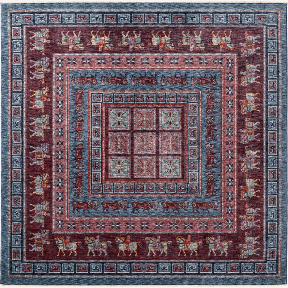 rond vloerkleed rood met blauw, foto 3