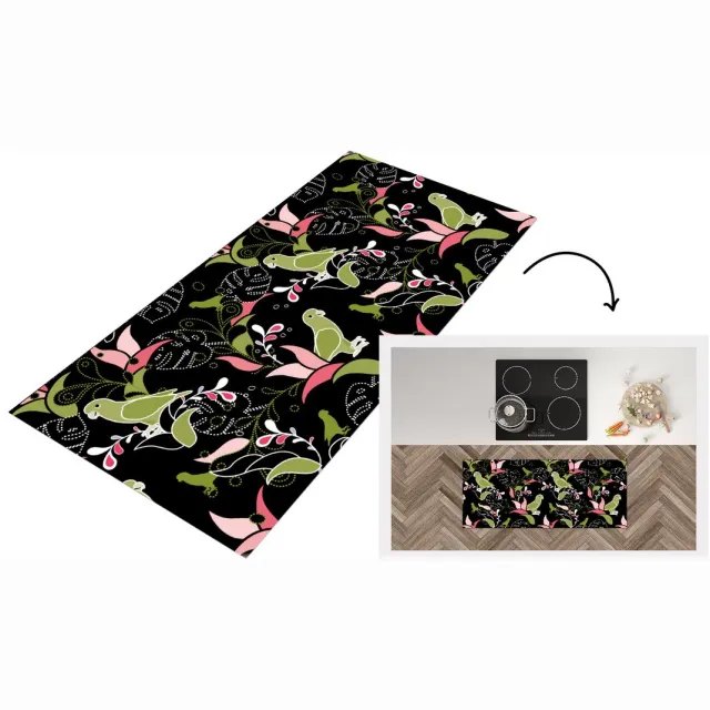 KitchenYeah Keukenloper - Loper keuken - Jungle - Vogel - Patronen - 120x50 cm - Keukenloper vinyl Multicolor