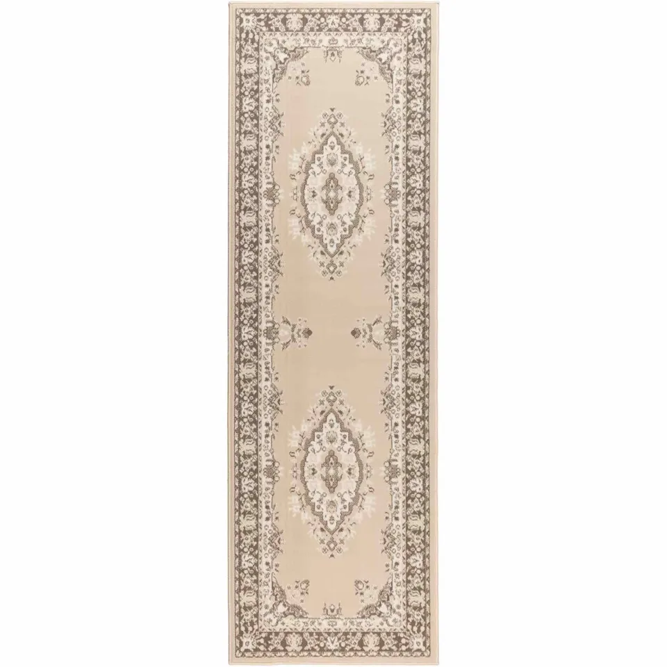 vidaXL Tapijtloper FLORNES Geweven Ecru patroon 67 x 400 cm PP 7 mm Beige