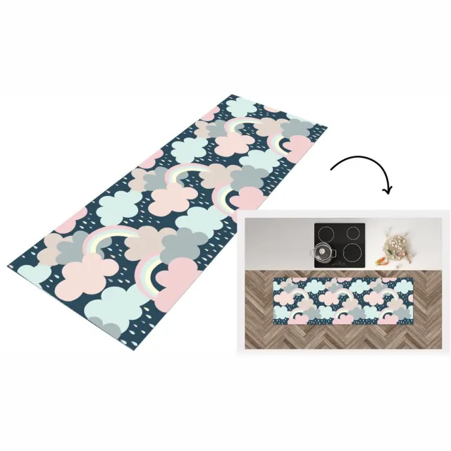 KitchenYeah Keukenloper - Loper keuken - Regenboog - Wolk - Regen - Kinderen - Patronen - 150x50 cm - Keukenloper vinyl Multicolor