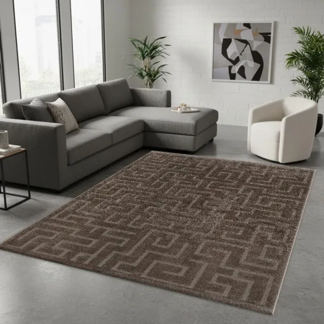 TapisTrend Designer tapijt Bruin 200x280 cm Modern vloerkleed met een reliëfpatroon van geometrische vormen, geschikt voor de woonkamer, slaapkamer en eetkamer
