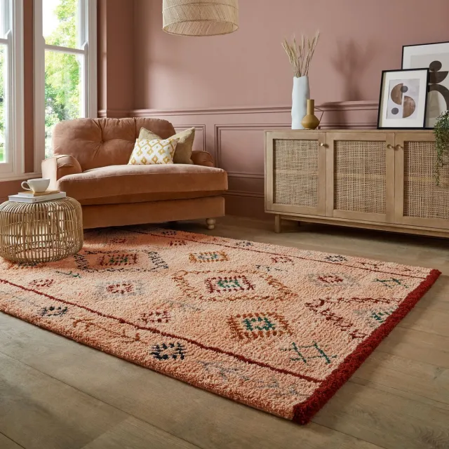 flycarpets Sahara Berber Shaggy vloerkleed - Hoogpolig - 100% Wol - Vintage - Roze 200 x 290 cm