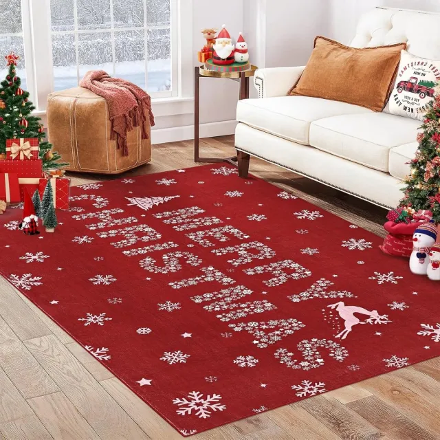 Triumpunpre Kerst vloerkleed antislip wasbaar 120x170 cm rood voor binnen en buiten