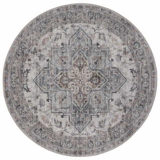Moonay Rond Vintage Vloerkleed Atlas Oosters 160 cm - Wasbaar Antislip Beige