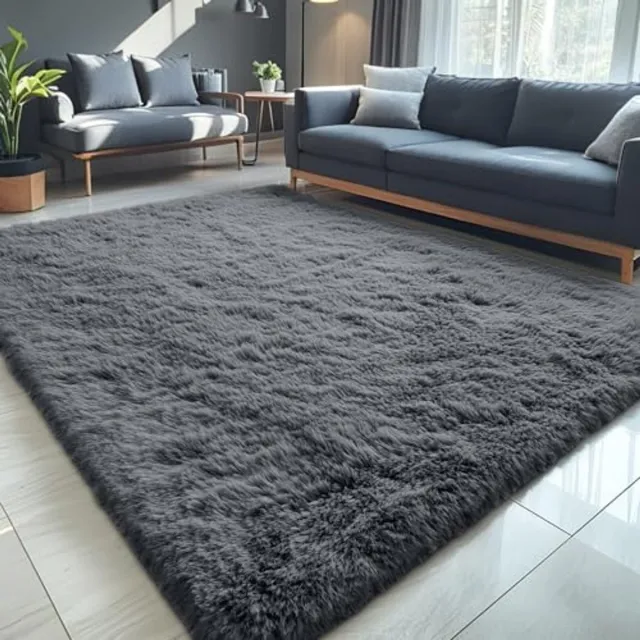 Homaxy Shaggy Vloerkleed Grijs - 153x214 CM - Hoogpolig Vloerkleed - Tapijt voor Woonkamer en Slaapkamer