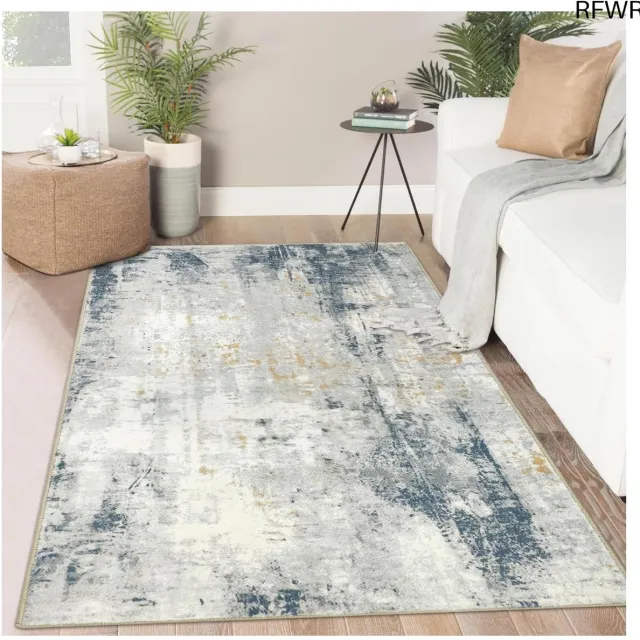 RFWR Zacht en Pluizig Vloerkleed 80 x 150 cm - Modern Antislip Tapijt voor Woonkamer en Slaapkamer - Wasbaar en Duurzaam Beigeblauw