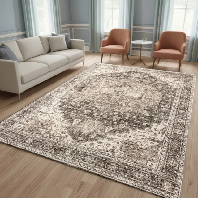 TapisTrend Oosters tapijt Beige 160x220 cm Vintage met medaillon en patina-effect voor woonkamer, slaapkamer en eetkamer