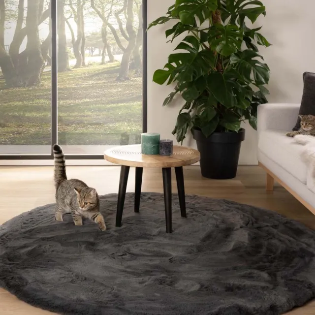 Tapeso Rond hoogpolig vloerkleed - Comfy Plus donkergrijs 160