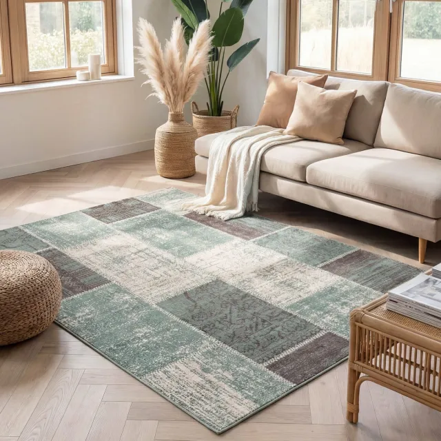 Fraai Patchwork vloerkleed - Spring Groen/Grijs | Stijvol